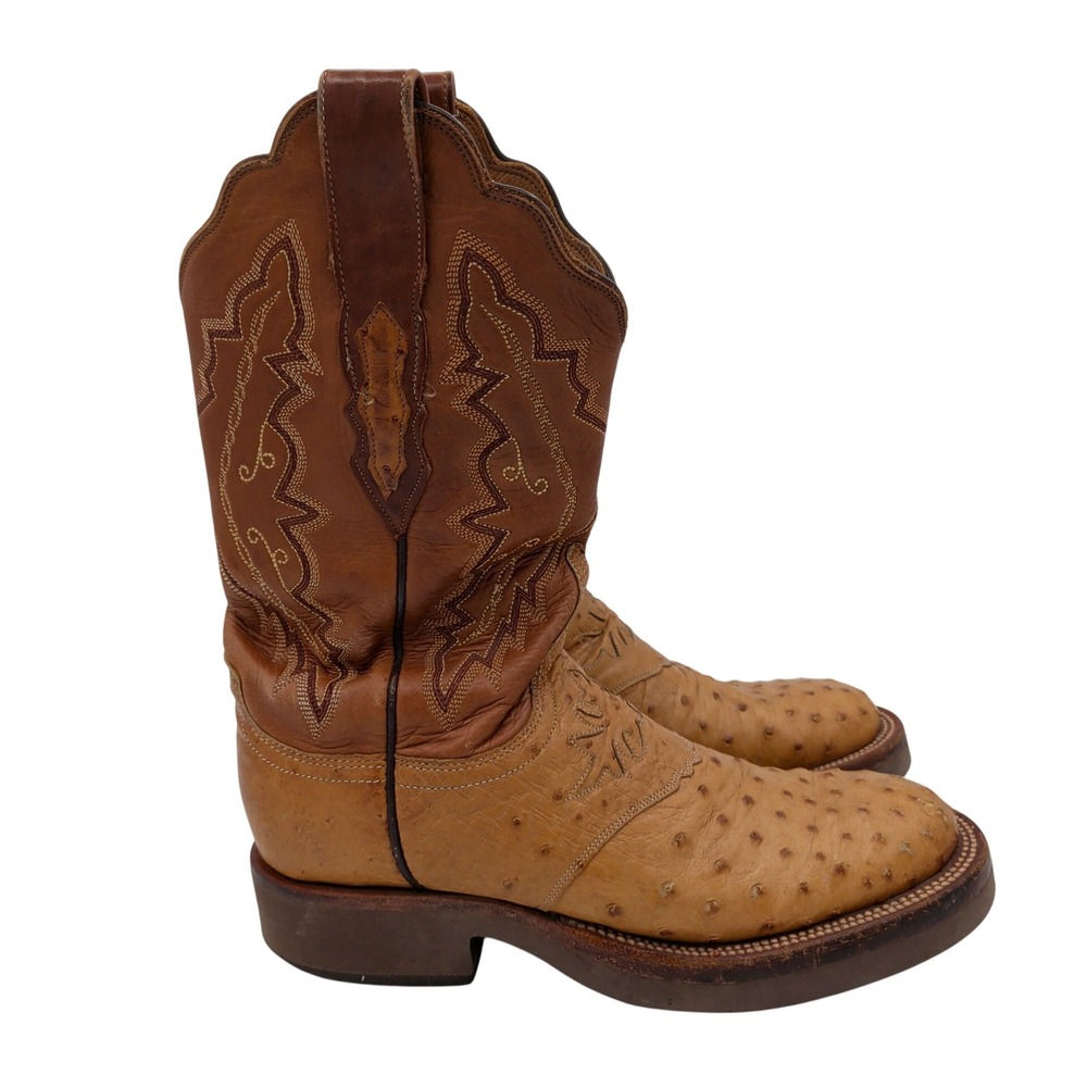 Lucchese 2000 Mens Full Quill Ostrich Leather Cowboy Boots Tan T4126HD 7.5 B